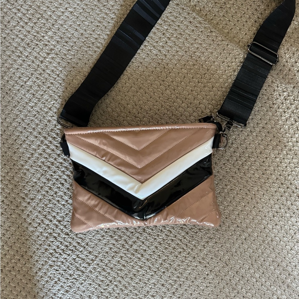 THINK ROYLN Crossbody Bag in Black, White, and Tan